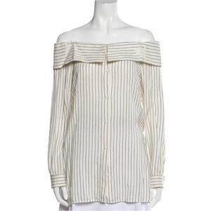 TIBI off the shoulder pinstripe top